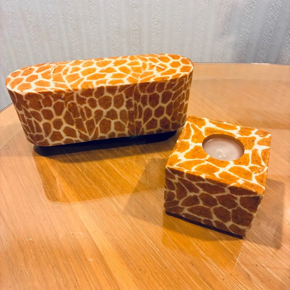 NWOT Animal Print Giraffe Print Candles Set (Ellipse & Square Candles)